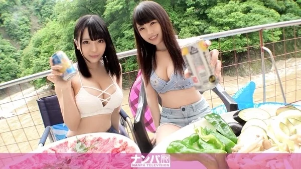 Play video: マジ軟派、初撮。大雨で濁流の流れるキャンプ場に佇む女子2人組をナンパ！宿に連れ込み水着姿でじゃれ合えば…？ムチムチ巨乳とスレンダー美乳の共演！互いの姿に恥じらいながらも快感の4Pセックス！