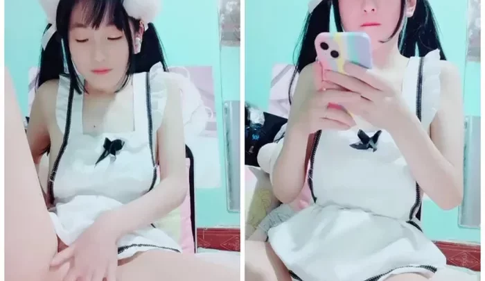 新人むすめ！ツインテール清楚でかわいい！メイド服の微毛まんこ、ガラス棒刺激のクローズアップ、跳びだまダブル攻め、甘い喘ぎと誘惑
