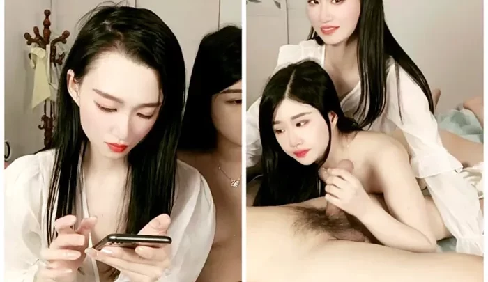 超絶美女姉妹、幸せな兄さんとデュエットの名シーン 二人の女性が競い合ってくぐり舟を舐める