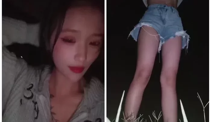 かわいい美女のライブ配信者。河原でカッコイイお兄さんとの熱い交流！